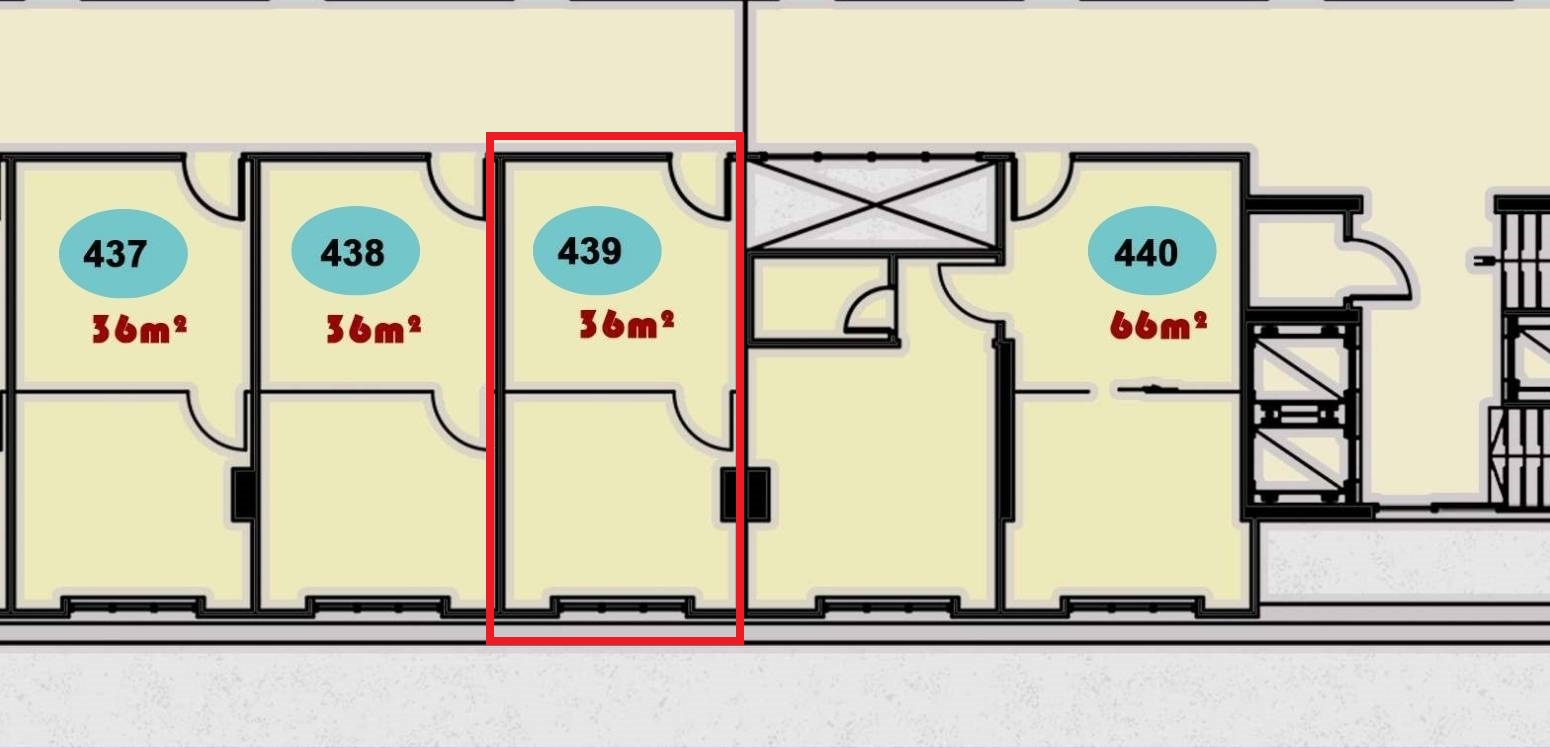 صورة توضح تصميم وحدة 439 في الدور الرابع داخل مجمع ONE MALL