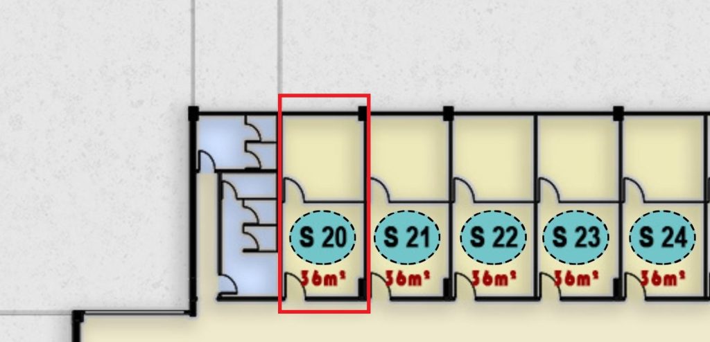 مخطط تصميم وحدة S20 الإدارية في الدور الثاني بمجمع ONE MALL
