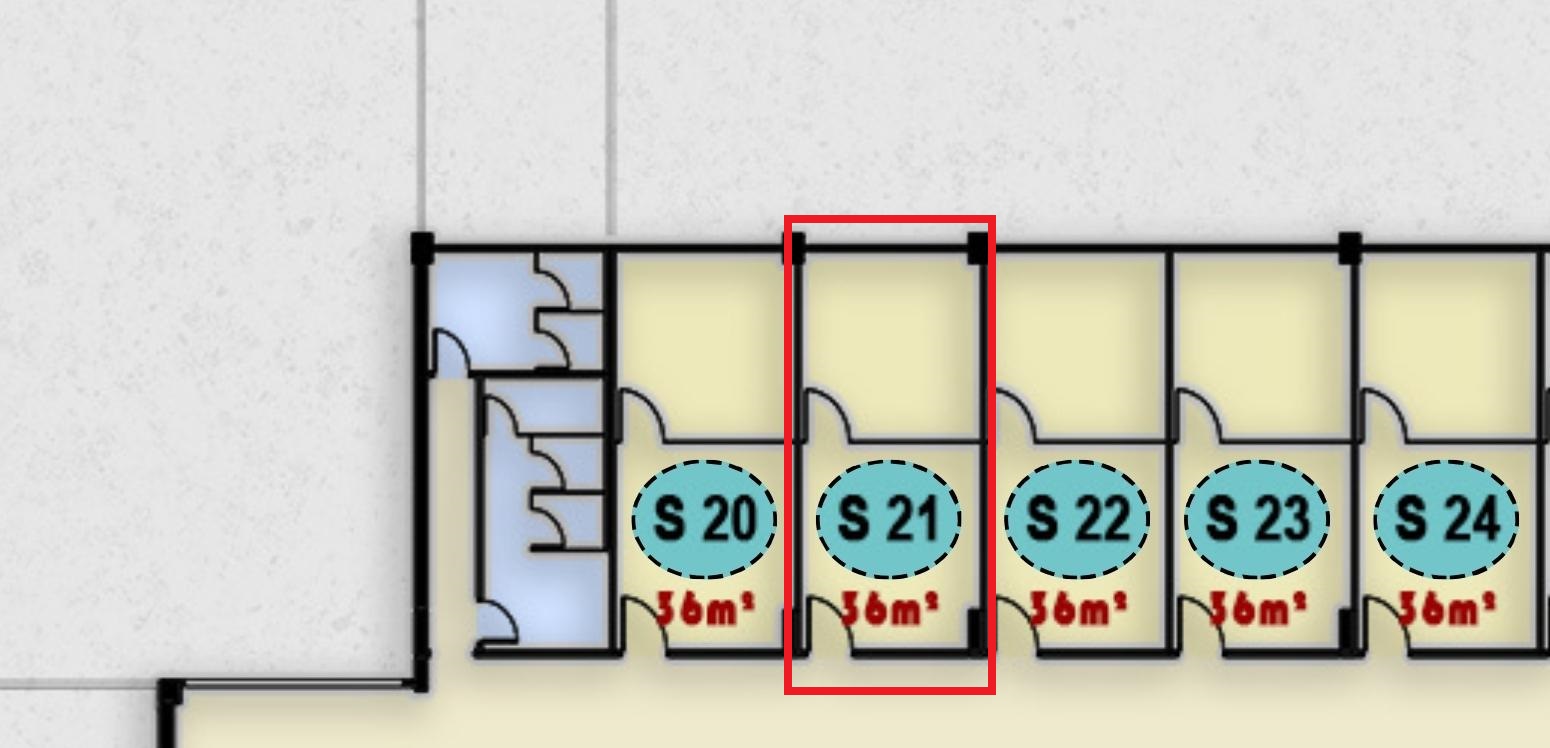 مخطط تصميم وحدة S21 الإدارية في الدور الثاني بمجمع ONE MALL