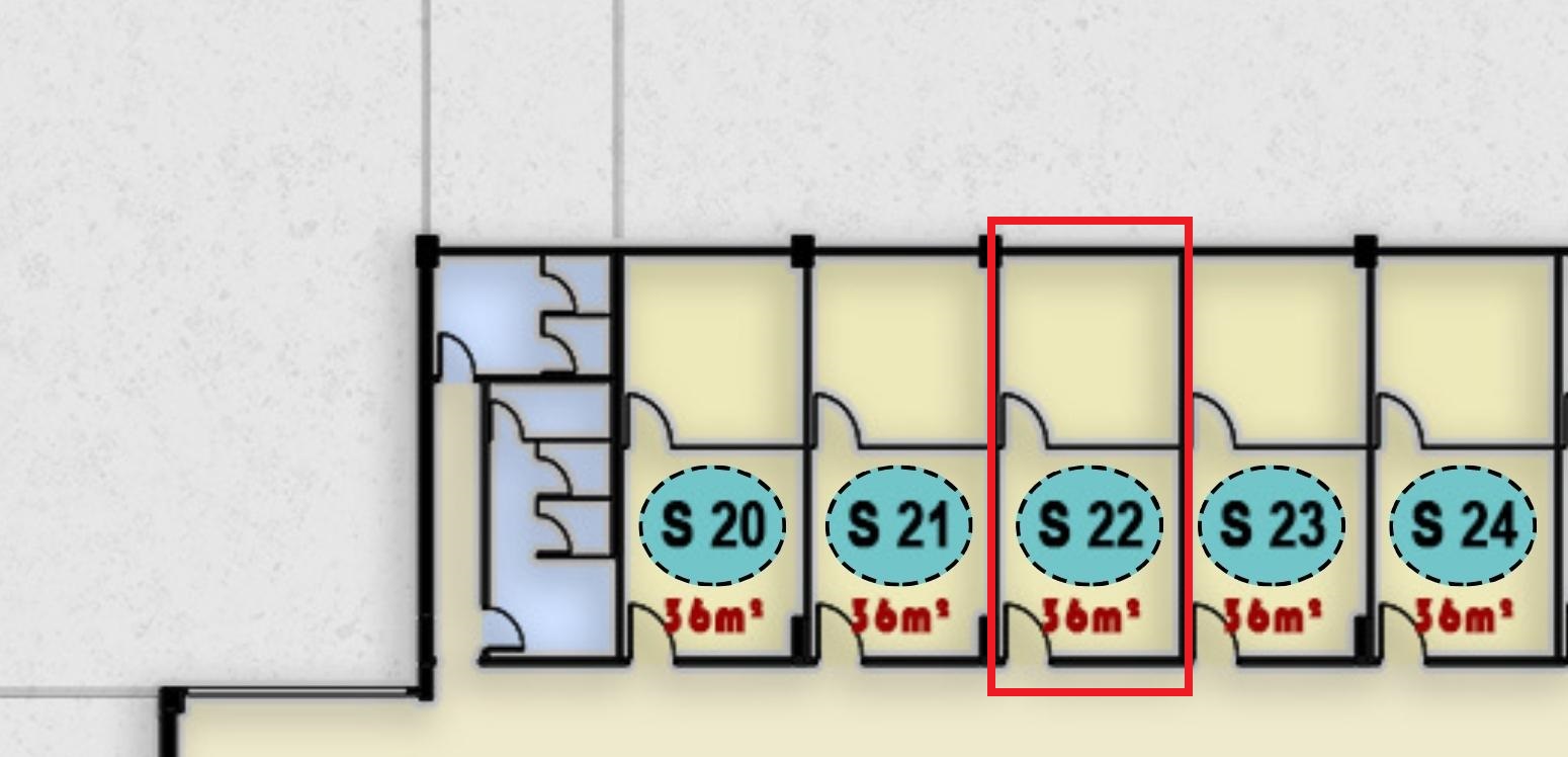 مخطط تصميم وحدة S22 الإدارية في الدور الثاني بمجمع ONE MALL