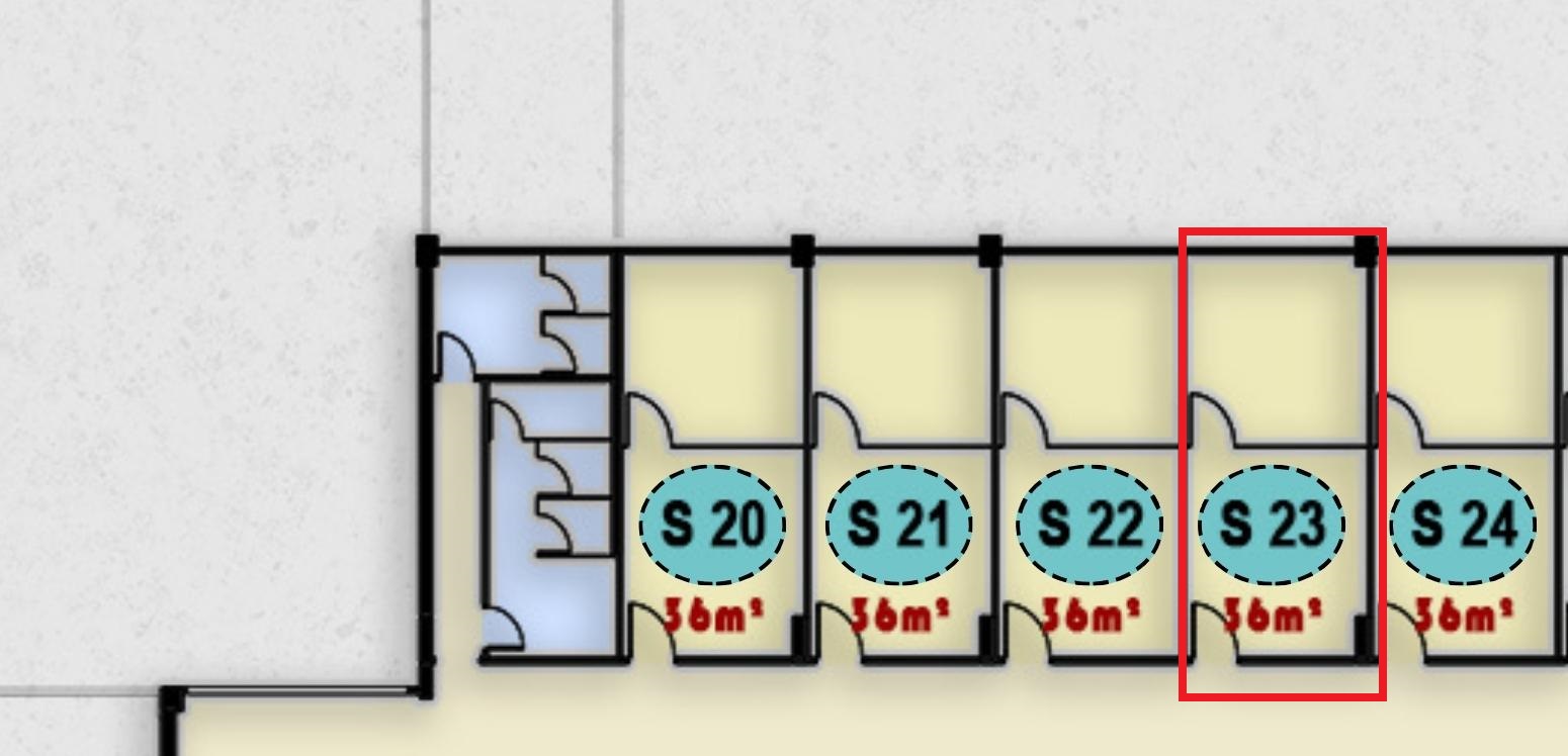 مخطط يوضح تصميم وحدة S 23 في الدور الثالث بمجمع ONE MALL